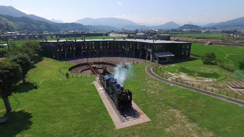 豊後森機関庫公園を上空から撮影した写真